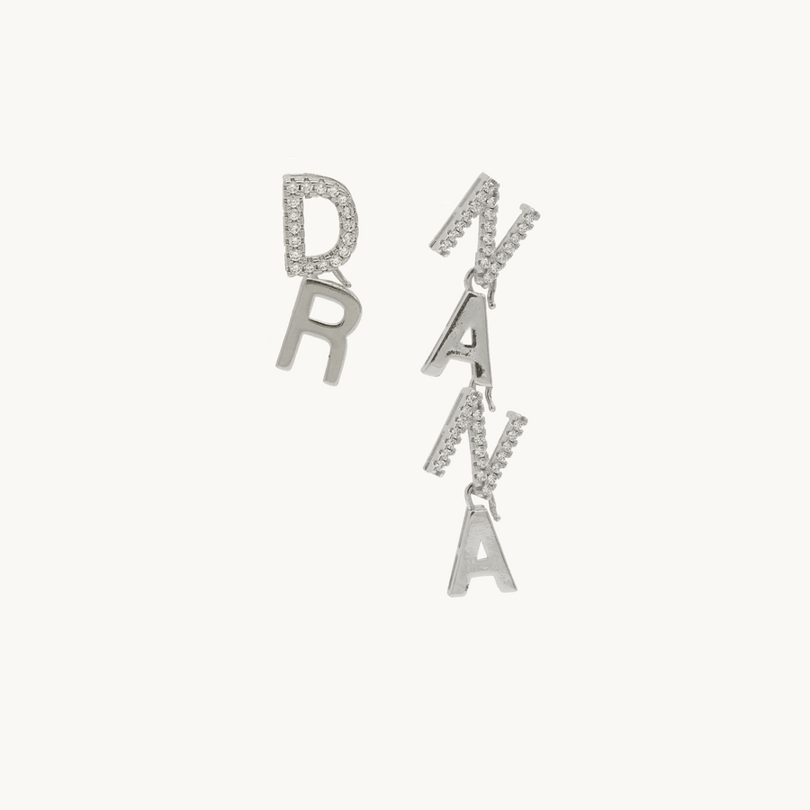 Nara Mixed Letter Silver Personalised Earrings