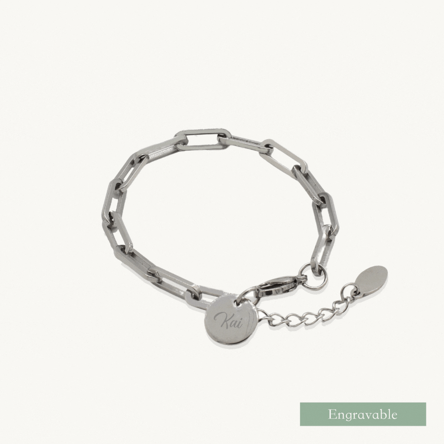 Kai Chunky Chain Round Pendant Engravable Silver Bracelet