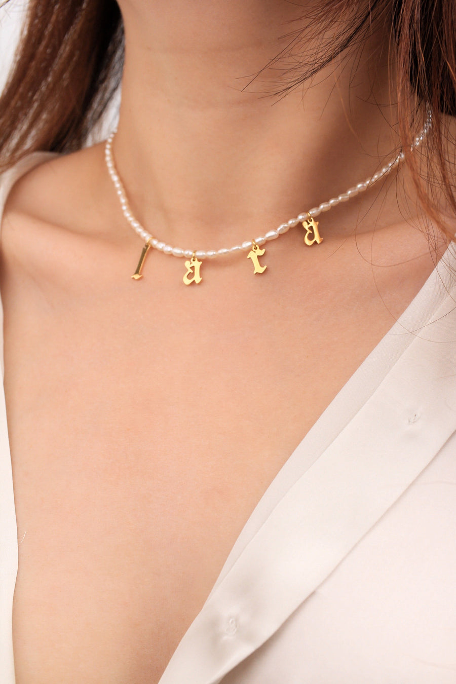 Aegis Gothic Alphabet Personalised Pearl Necklace