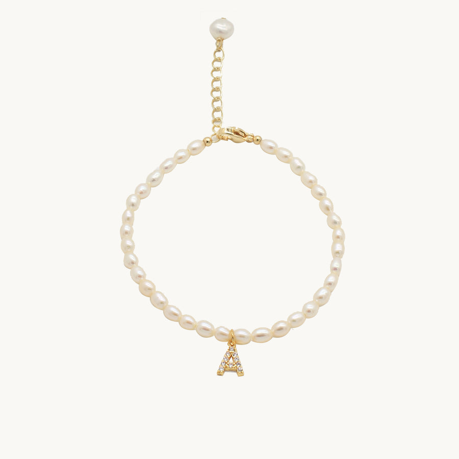 Aegis Personalised Pearl Bracelet - Diamond Alphabet