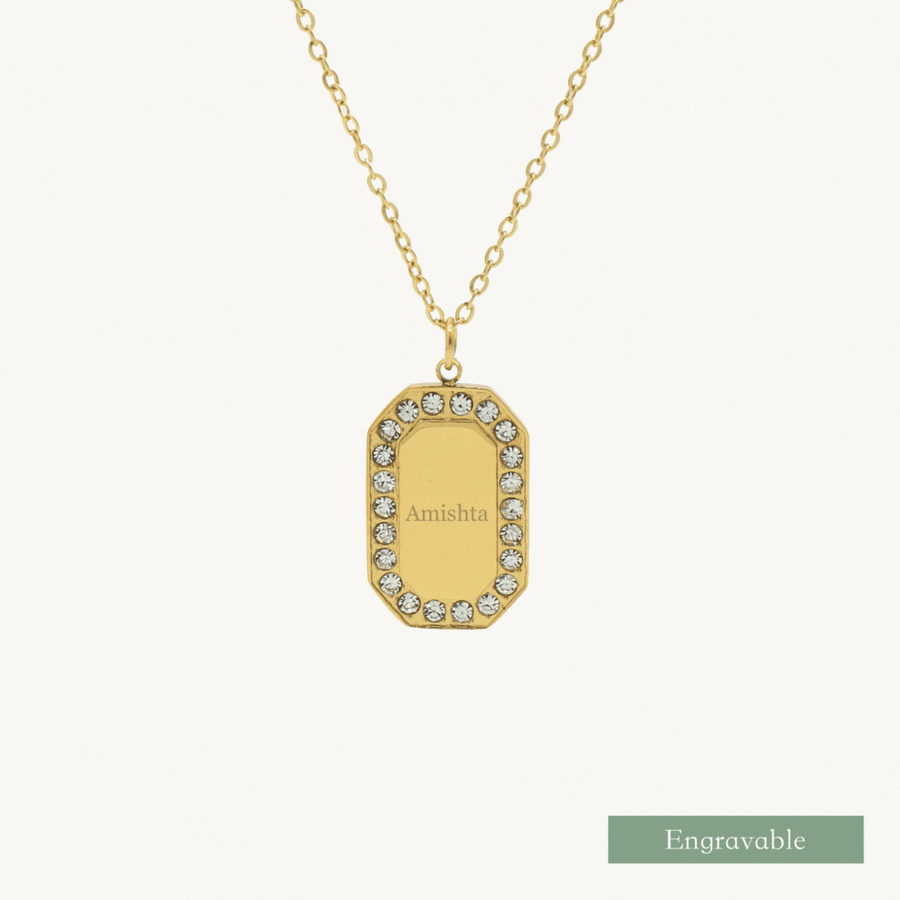 Amishta Mirror Paved Engravable Gold Necklace