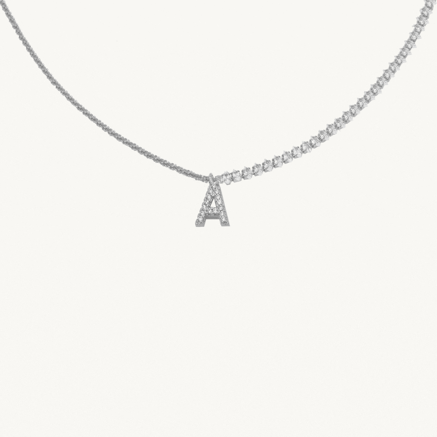 Diana Dual Chain Silver Personalised Necklace - Diamond Alphabet
