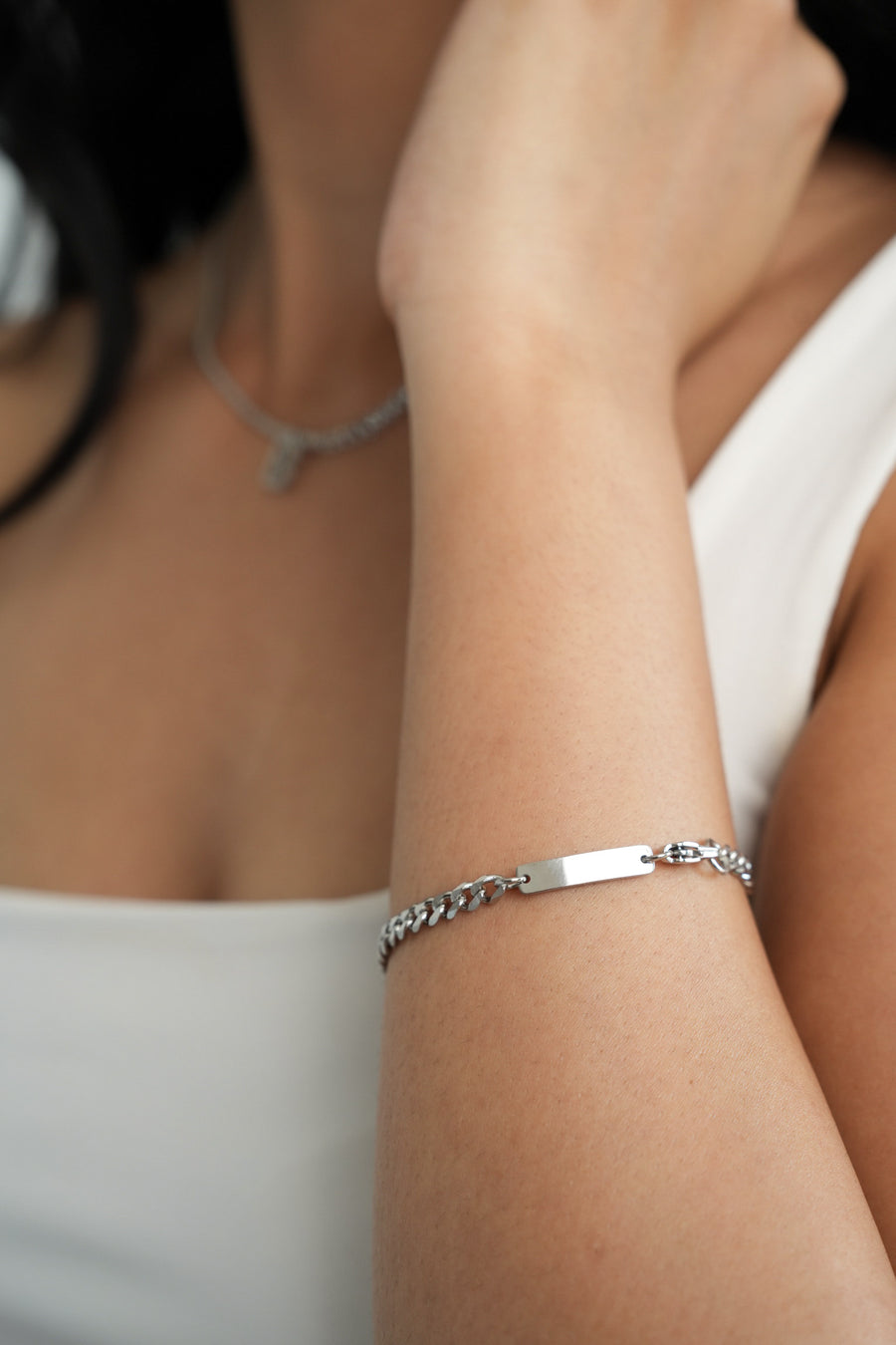 Melia Cuban Chain Engravable Bracelet (Silver)