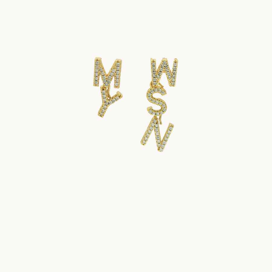 Nara Paved Letter Gold Personalised Earrings