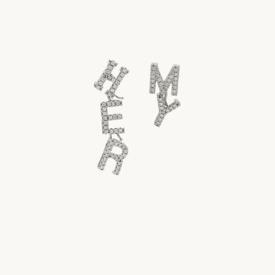 Nara Paved Letter Silver Personalised Earrings
