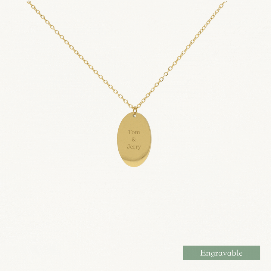 Rhea Oval Pendant Engravable Necklace (Gold)