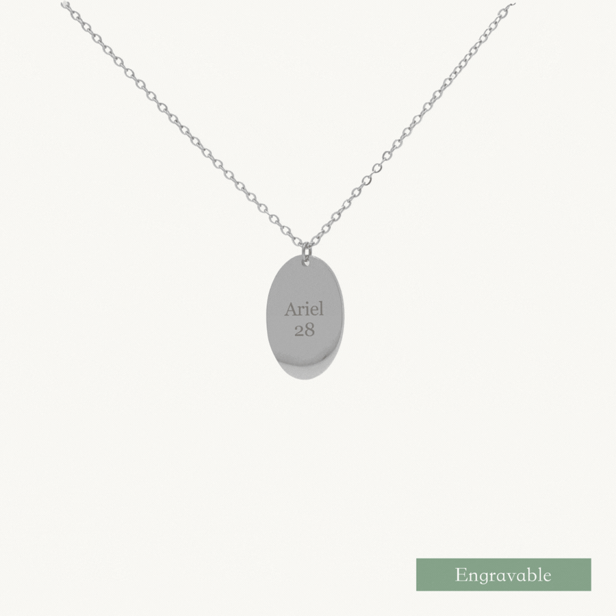 Rhea Oval Pendant Engravable Necklace (Silver)