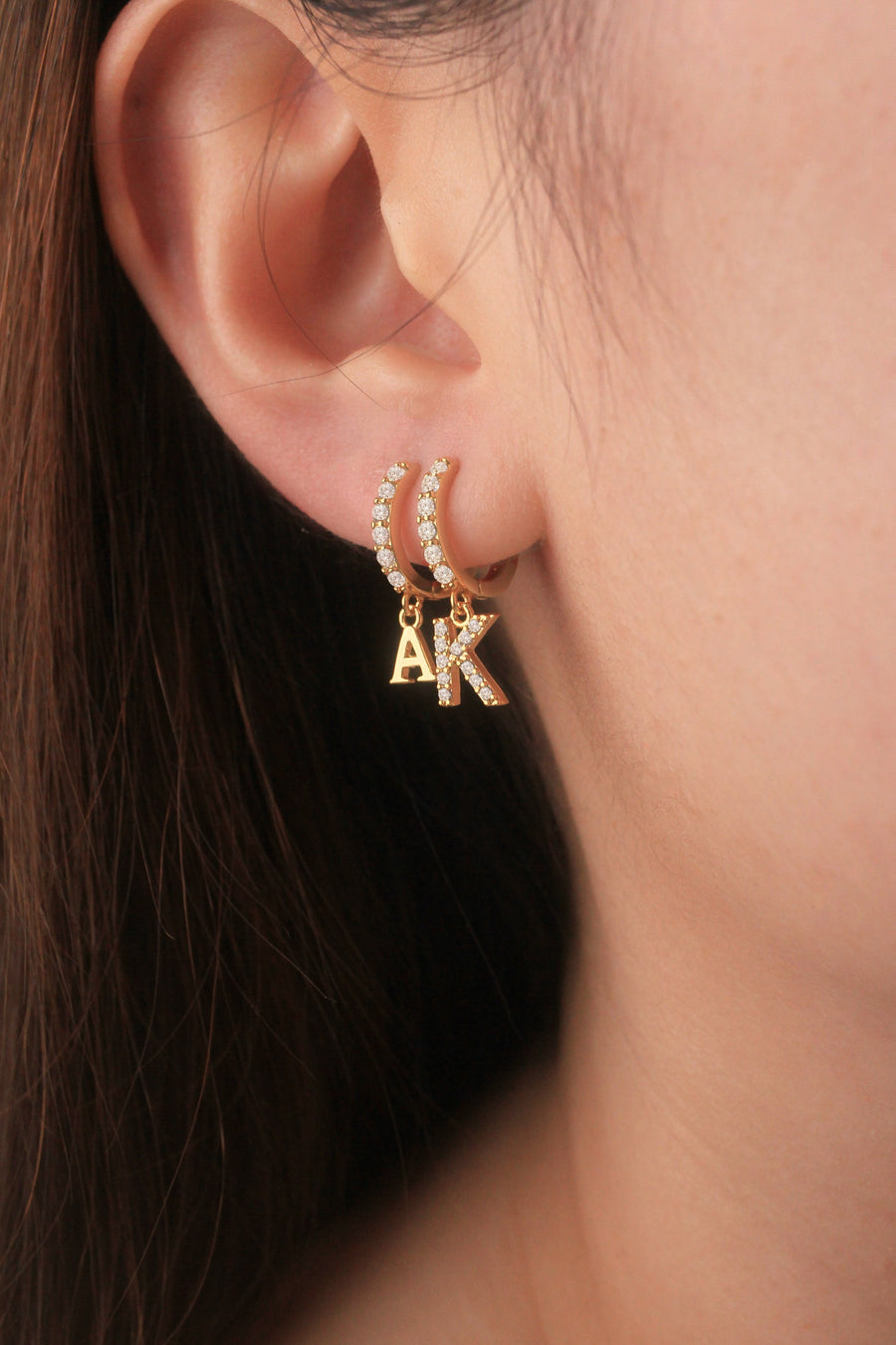 Diamond Hoop Plain Alphabet Personalised Earrings