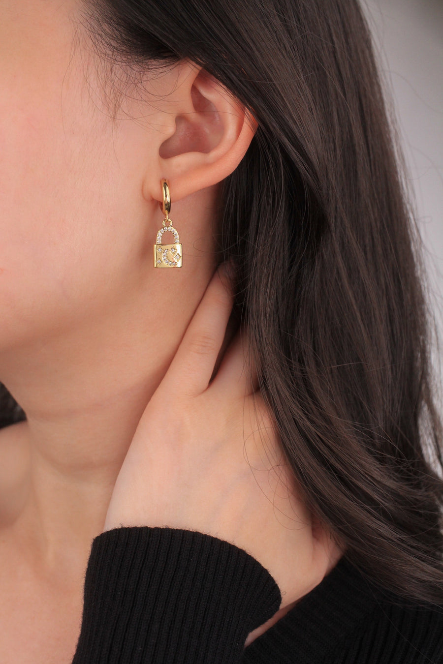 Luna Lock Gold Earrings
