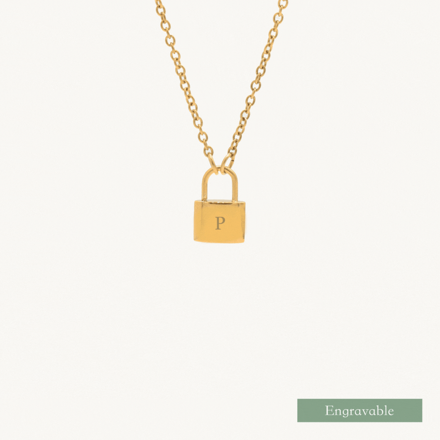 Lock Engravable Necklace (Gold)