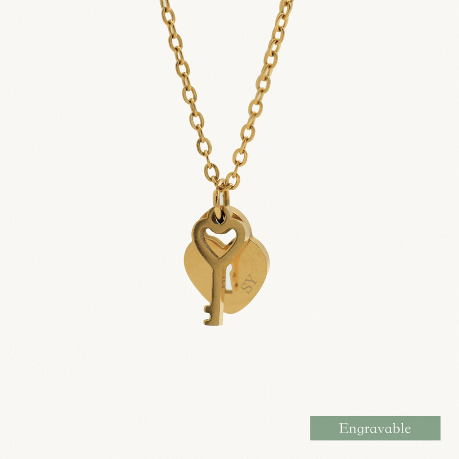Key Lock Engravable Necklace (Gold)