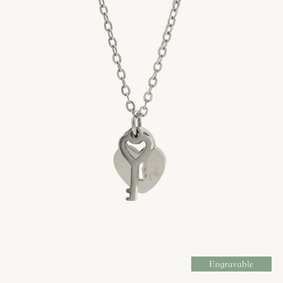 Key Lock Engravable Necklace (Silver)