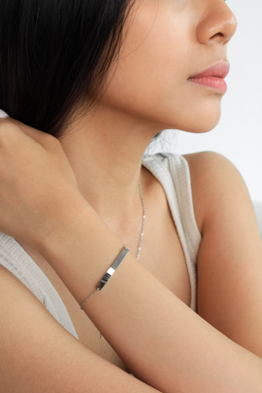 Cleo Bar Pendant Engravable Bracelet (Silver)