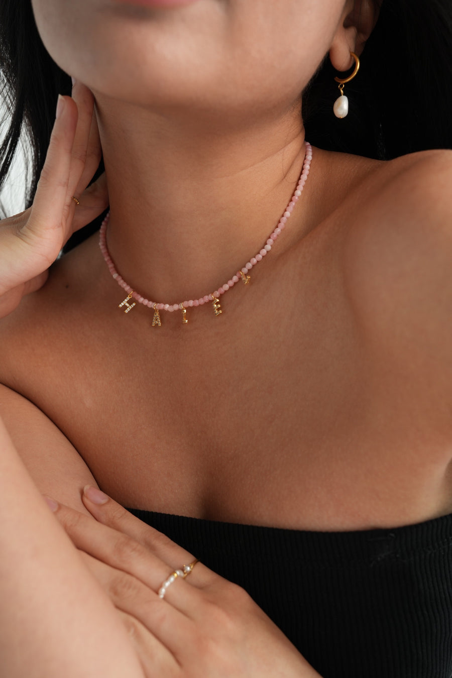 Blush Harmony Pink Opal Personalised Necklace  - Diamond Alphabet
