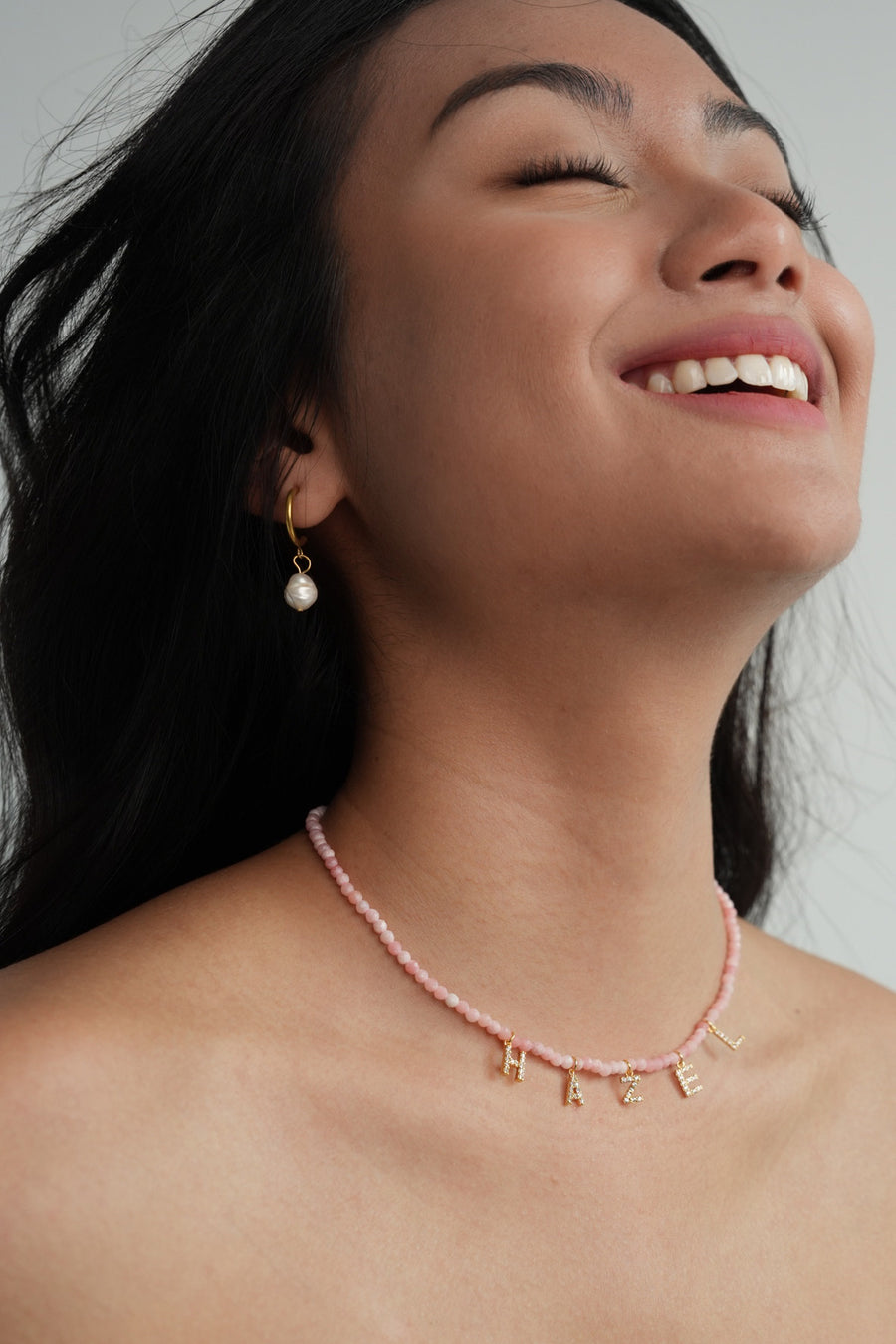 Blush Harmony Pink Opal Personalised Necklace  - Diamond Alphabet