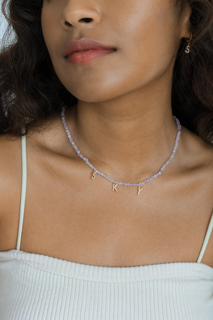 Mystical Amethyst Personalised Necklace  - Diamond Alphabet